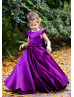 Purple Satin V Back Flower Girl Dress With Bow